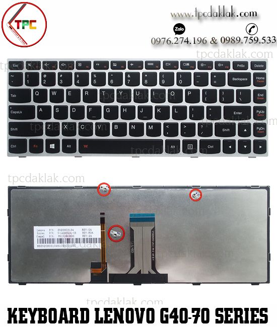 Bàn phím Laptop Lenovo Ideapad G40-70,  V1070, b40-70, n40-70, 300-14ISK, B41-30 ( Zin - Led - Bạc )